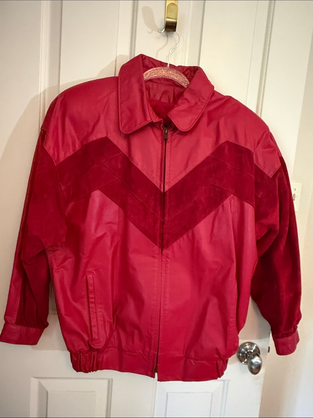 Men's Red Chevron Zip-Front Bomber Jacket